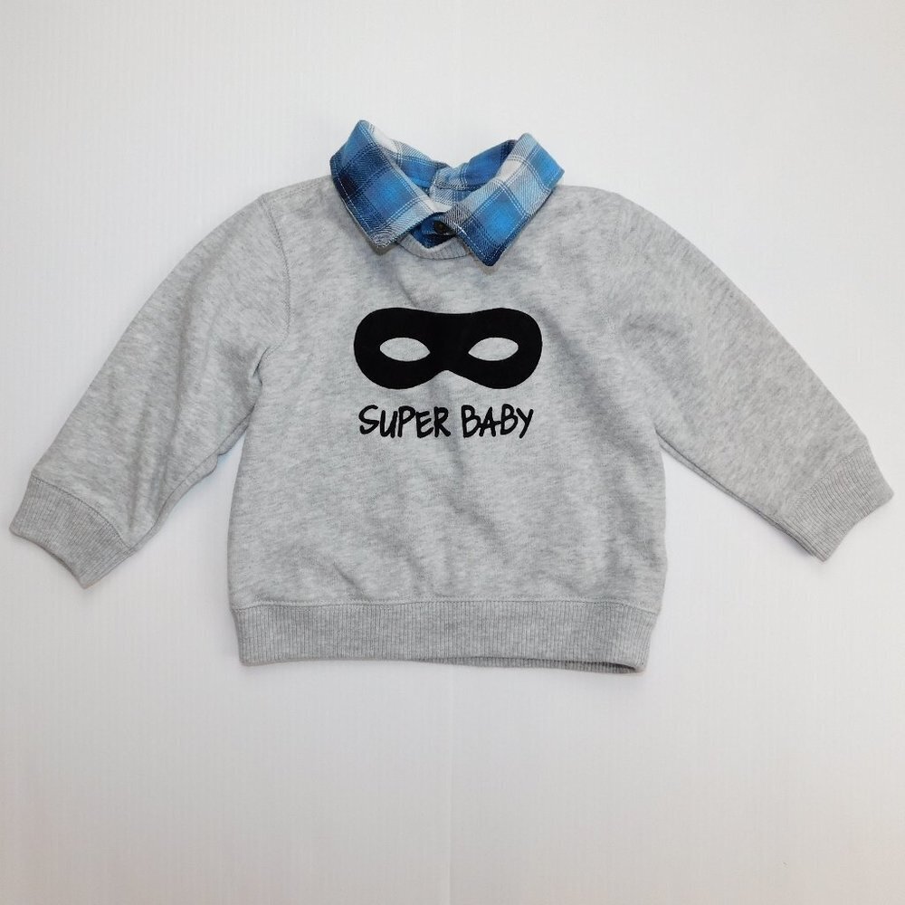 The children's Place  SUPER BABY Gray sweatshirt w Collar Baby Boy 12-18 Months